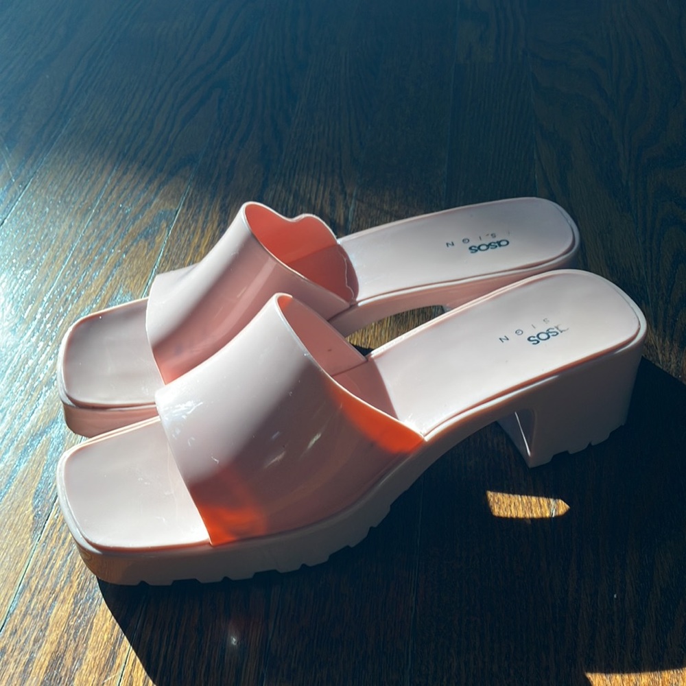 Asos light pink jelly block heel mules 41